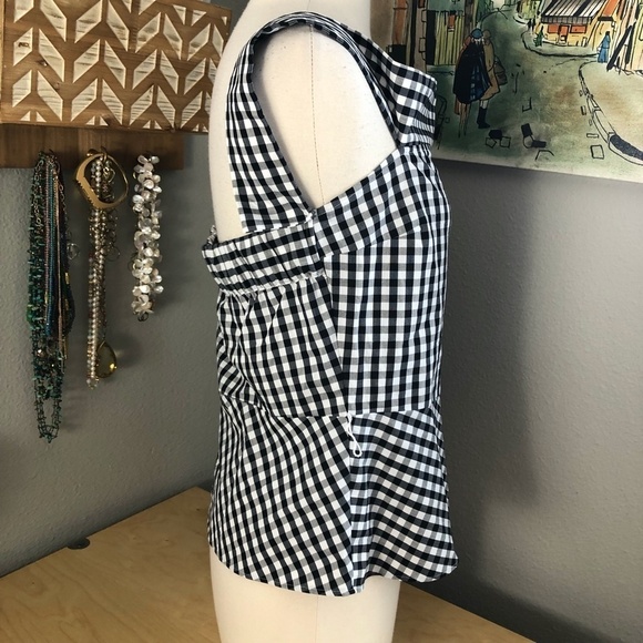 Express Black and White Gingham Off-Shoulder Blouse - Picture 6 of 11